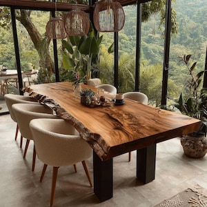 Handmade Live Edge Walnut Dining Table – Rustic Farmhouse Kitchen Table ...