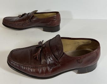 French Shriner Mens Shoes Burgundy Leather Loafers Tassels 11 M Vtg 50s Flagship