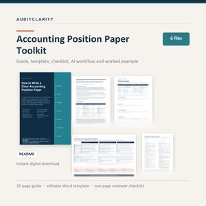 Verktygslåda för redovisningspositionspapper | Guide till teknisk PM, redigerbar Word-mall, AI-arbetsflöde och utfört exempel