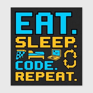Eat Sleep Code Repeat Shirt – Programmierer T-Shirt, Hoodie, Sweatshirt, Damen Shirt im Retro Pixel Look, Geschenk für Entwickler, Coder