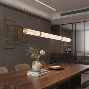 Modern Faux Marble LED Pendant Light Long Linear Ceiling Lamp