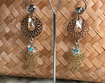 Boucles ethniques chic dorées laiton et cristal Swarovski « Inti »