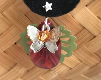 Boucles ear jackets arrière décoré feuille palmier papillon et swarovski « Bouquet tropical »