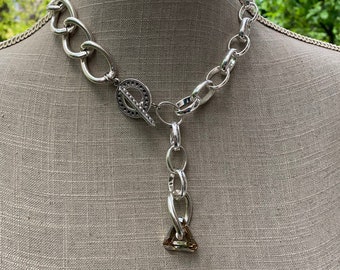 Large link chain necklace with triangle t-toggle clasp in Swarovski crystal "Asymmetrical!"