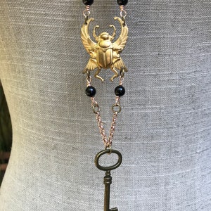 Steampunk necklace chic swarovski crystal beetle and key The fabulous coleorostat image 4