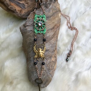 Steampunk necklace chic swarovski crystal beetle and key The fabulous coleorostat image 7