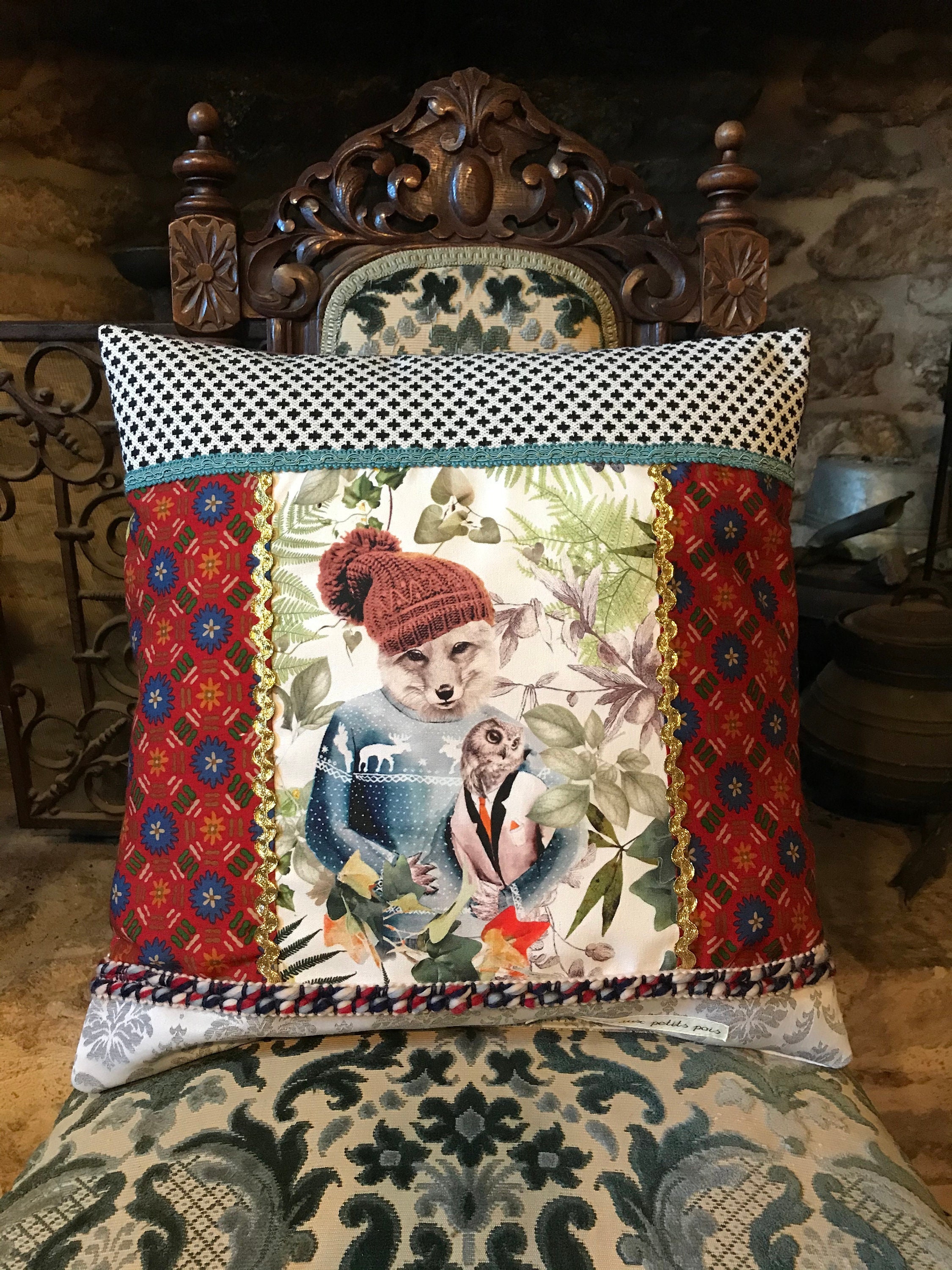 Coussin Nature Renard et Chouette Mister Fox Miss Owl