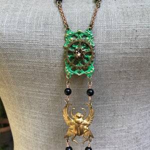 Steampunk necklace chic swarovski crystal beetle and key The fabulous coleorostat image 3