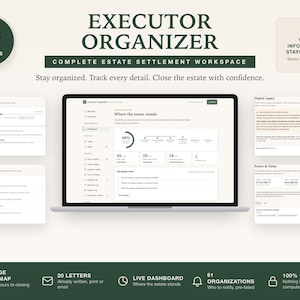 Executor Organizer: Estate Checklist, Letter Templates, Probate Tracker (Digital Download)