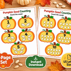 Pumpkin Seed Counting 1–10 Printable | Preschool Fall Math Activity | Pumpkin Counting Worksheet | Toddler Number Learning PDF