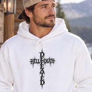 Hell and Death Defeated Christian Hoodie - Empty Tomb Faith Hoodie - Jesus Victory Cross Sweatshirt