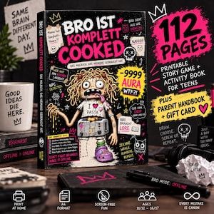 Printable Teen Activity Book - Funny Screen Free Gift for Tweens and Teens Ages 11-16 - Draw & Play Story Game - BRO ist KOMPLETT COOKED