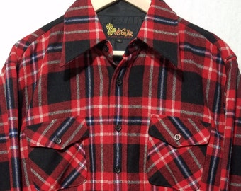 NOS Vintage 1970s Plaid Wool Shirt - L - Pendleton Style - Lumberjack Shirt - Flannel Shirt - 1970s Mens Fashion - Work Shirt - Hunting