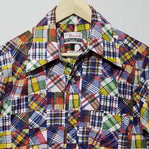 Vintage Wild 1970s Campus Now Breed Patchwork Print Shirt M 1970s Mens Fashion image 1