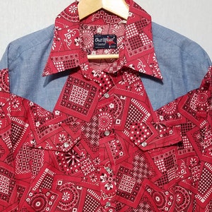 NOS Vintage 1970er Jahre westlichen Shirt XL Campus out West Bandana Print Perle Snaps Cowboy Shirt 1970er Jahre Herrenmode 70er Jahre Shirt Bild 1