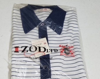 NOS Vintage 1960er IZOD Herren Gestreiftes Strick-Poloshirt – Groß – L – Deadstock – New Old Stock – 1970er-Shirt – Banlon-Stil – Polyester