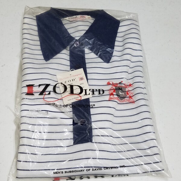 NOS Vintage 1960s IZOD Men's Striped Knit Polo Shirt - Large - L - Deadstock - New Old Stock - 1970s Shirt - Banlon Style - Polyester