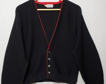 Vintage 1950s Cardigan Sweater Australian Wool Shell Buttons Red & Black S - M 1960s Cardigan Sweater 1950s Fashion 1960s Fashion