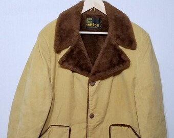 Funky Vintage 1970s  Corduroy & Fake Fur Coat - L - 44 - 46 - Sherpa - 1970's Mens Fashion - Car Coat - 1970's Coat - Corduroy Coat