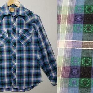 1950s Shirt / M / Plaid Western Shirt / Rockabilly / Cowboy / 1950s Mens Fashion / 1950s Western Shirt / Pilgrim Westerner / 1960s Shirt image 1