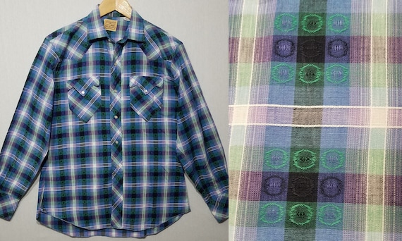 1950s Shirt / M / Plaid Western Shirt / Rockabilly