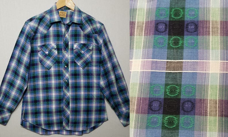 1950s Shirt / M / Plaid Western Shirt / Rockabilly / Cowboy / 1950s Mens Fashion / 1950s Western Shirt / Pilgrim Westerner / 1960s Shirt image 1