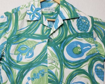 1960s Shirt / S / Tropical Fruit / 1960s Hawaiian Shirt / Cabana / Tiki / Novelty / Beach / 1960s Mens Fashion / Fruit Shirt / Camp / Cotton