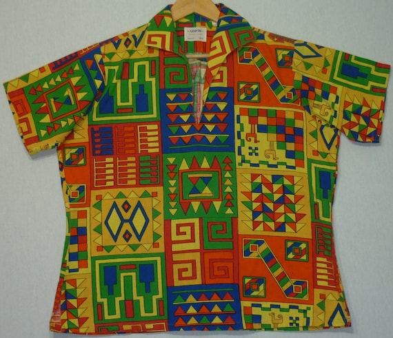 1960s Shirt / M - L / Psychedelic / Egyptian / Mod