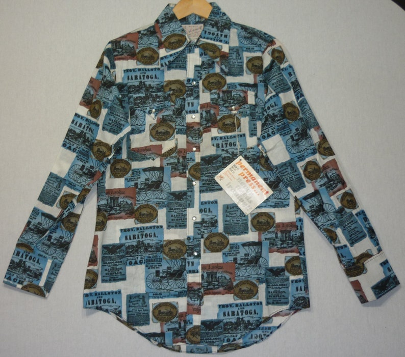 NOS / 1970s Shirt / S M / Rockmount Ranchwear / Western Shirt / New Old Stock / Deadstock / Pop Art / Old West / Pearl Snap / Disco image 2