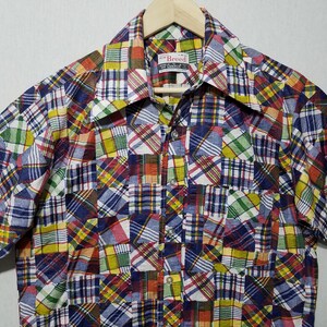 Vintage Wild 1970s Campus Now Breed Patchwork Print Shirt M 1970s Mens Fashion image 2