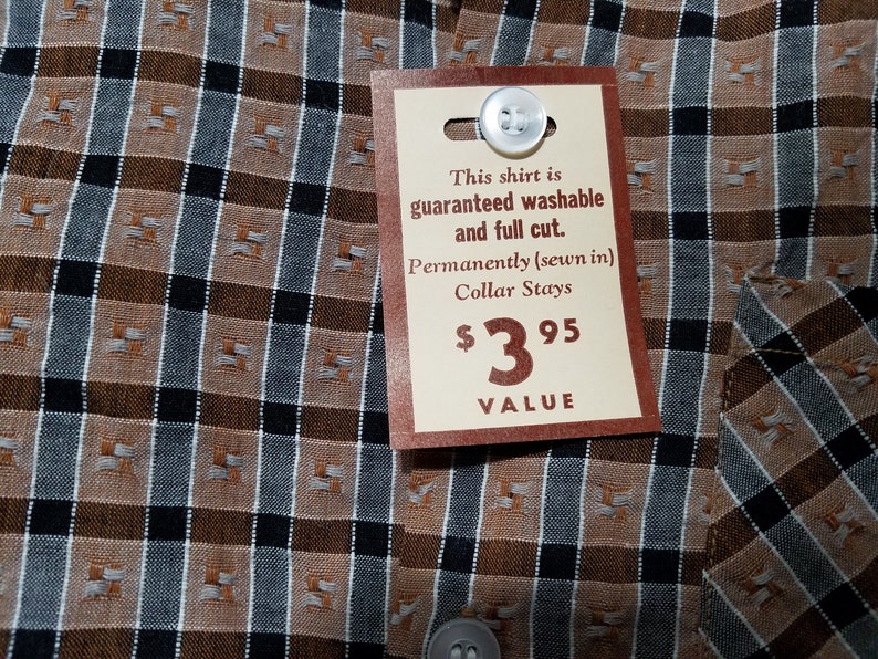 1950s Mens Fashion XL Vintage 1950s Embroidered Plaid Loop Collar Rayon Rockabilly Shirt With Tag