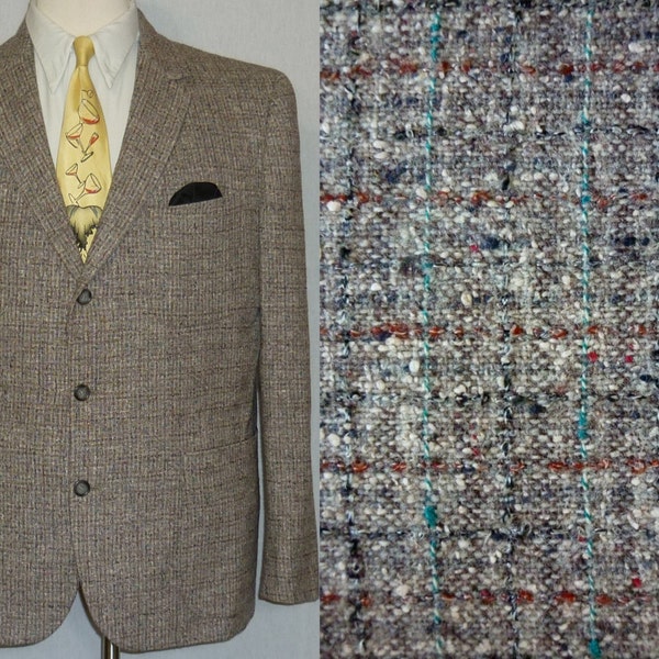 1950s Sport Coat / M / 40 - 41 / TEAL / Flecked / Atomic / Grid Pattern / Elvis / James Dean / Rockabilly / 1950s Jacket / RnR / Hep Cat