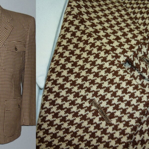Nice Details! / 1950s Hollywood Jacket / 40 / Houndstooth / Tweed / Patch Pocket / 1950s Sport Coat / 1940s Sport Coat / Rockabilly / 1940s