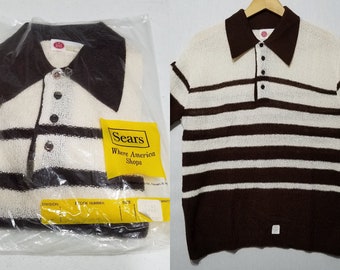 NOS Vintage 1970s Men's Striped Knit Polo Shirt - Sears Kings Road - Large - L - Deadstock - New Old Stock - 1970s Shirt - Banlon Style