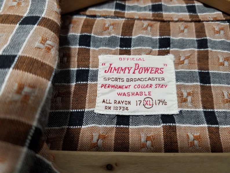 1950s Mens Fashion XL Vintage 1950s Embroidered Plaid Loop Collar Rayon Rockabilly Shirt With Tag