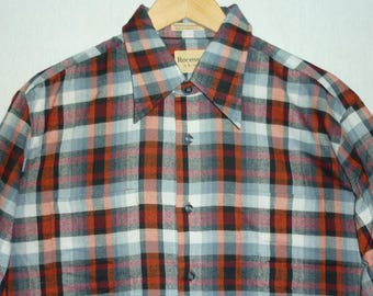NOS / 1970s Shirt / L - XL / Rayon Shadow Plaid / Shadow Plaid / New Old Stock / Deadstock / Vintage 1970s Shirt, 1970s Mens Fashion / 70s