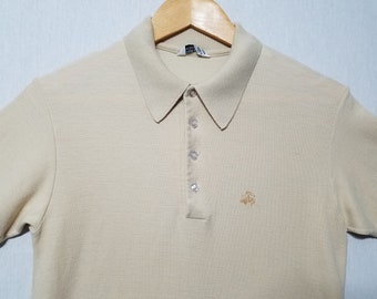 Vintage 1970s Men's Brooks Brothers Polo Shirt Embroidered Golden Fleece Tan S - M - Small - Medium