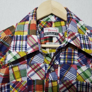Vintage Wild 1970s Campus Now Breed Patchwork Print Shirt M 1970s Mens Fashion image 3