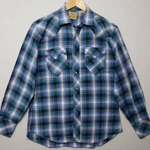 1950s Shirt / M / Plaid Western Shirt / Rockabilly / Cowboy / 1950s Mens Fashion / 1950s Western Shirt / Pilgrim Westerner / 1960s Shirt image 2