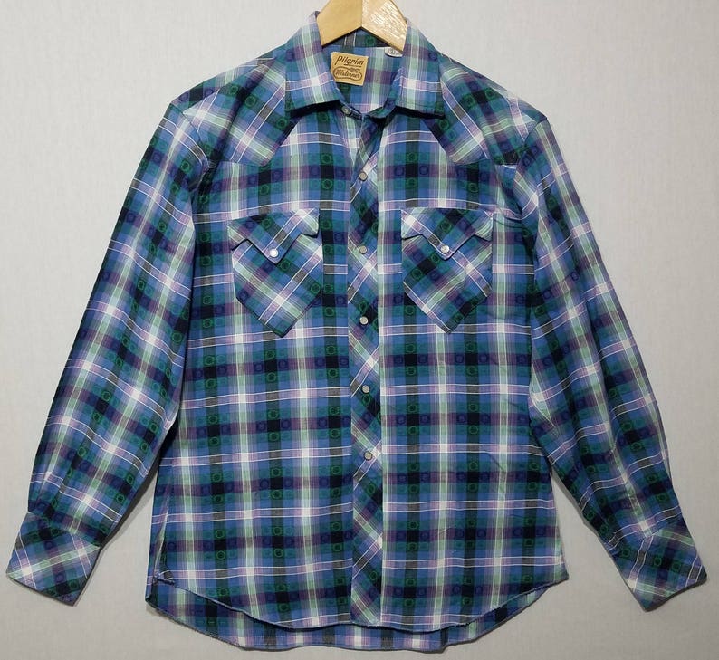 1950s Shirt / M / Plaid Western Shirt / Rockabilly / Cowboy / 1950s Mens Fashion / 1950s Western Shirt / Pilgrim Westerner / 1960s Shirt image 2