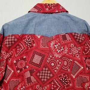 NOS Vintage 1970er Jahre westlichen Shirt XL Campus out West Bandana Print Perle Snaps Cowboy Shirt 1970er Jahre Herrenmode 70er Jahre Shirt Bild 5