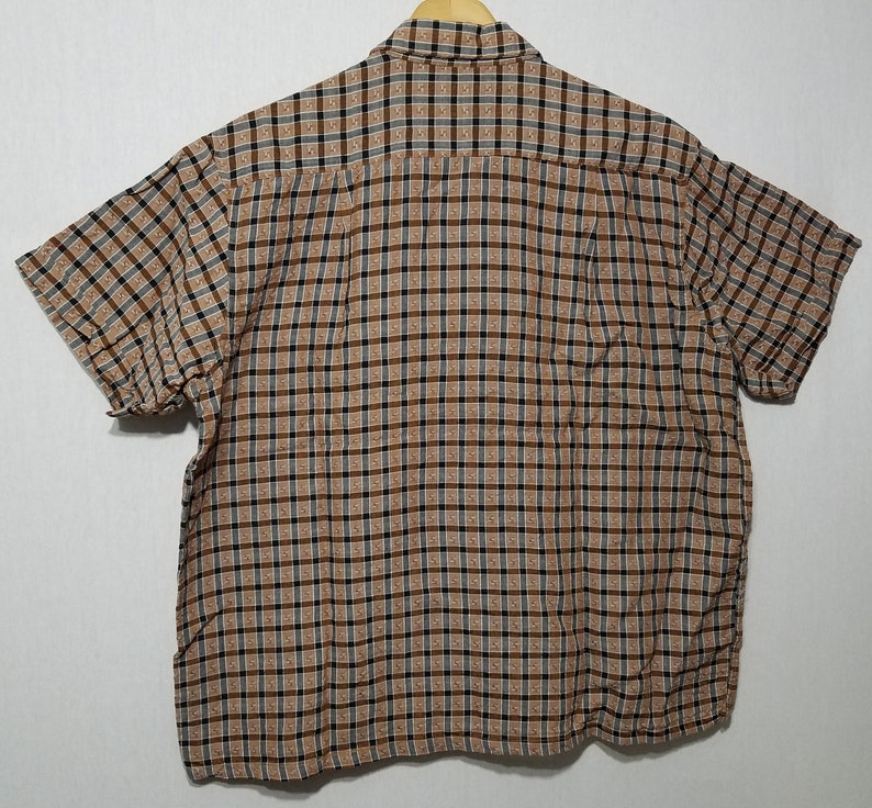 1950s Mens Fashion XL Vintage 1950s Embroidered Plaid Loop Collar Rayon Rockabilly Shirt With Tag