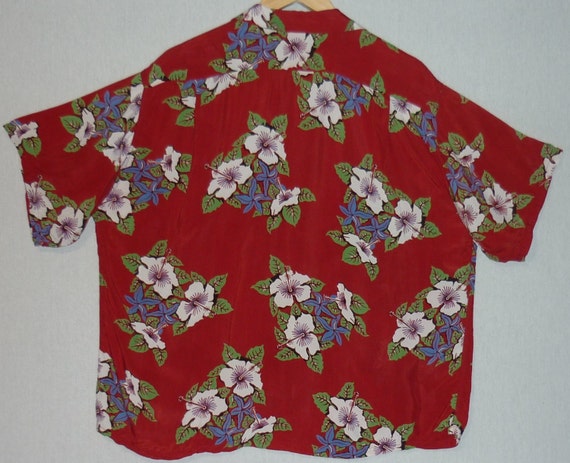 1950s Hawaiian Shirt / L - XL / Silky Rayon / Hib… - image 3