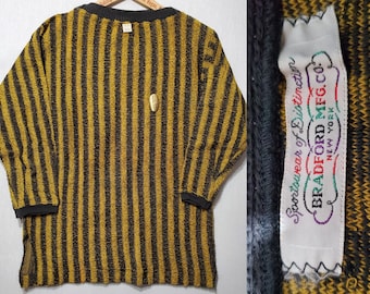 NOS Vintage 1950s 1960s Vertical Tiger Stripe Boat Neck Cotton Knit Popover T Shirt - S - Beatnik - Surfer