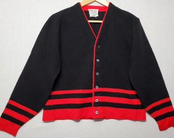 Vintage 1960's SEARS SPORTSWEAR Red & Black Striped Cardigan Sweater M - L Rockabilly Mod 60s 1960s Fashion 1950s Fashion 50s