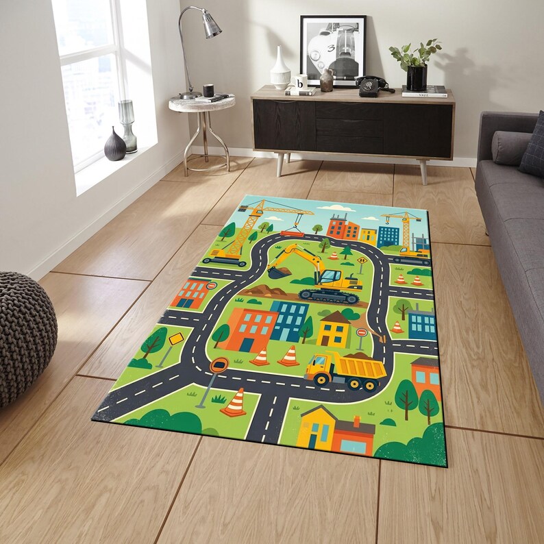 Construction Site Play Mat, Toy Car Road Map Carpet, Boys Playroom ...
