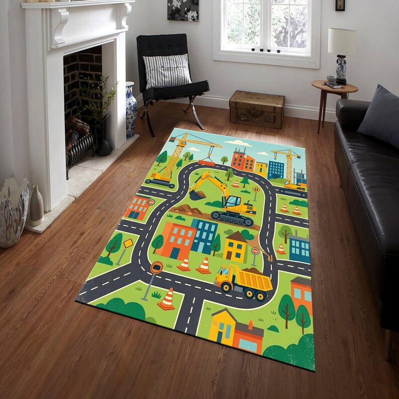 Construction Site Play Mat, Toy Car Road Map Carpet, Boys Playroom ...