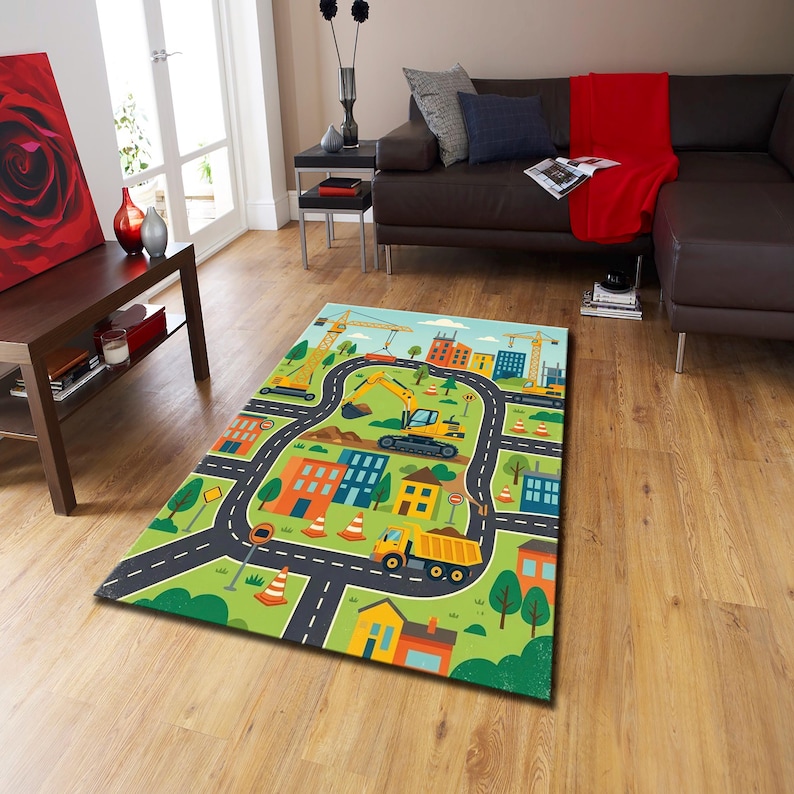 Construction Site Play Mat, Toy Car Road Map Carpet, Boys Playroom ...