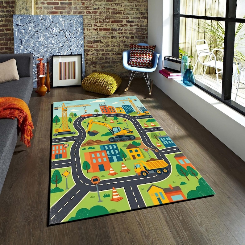 Construction Site Play Mat, Toy Car Road Map Carpet, Boys Playroom ...