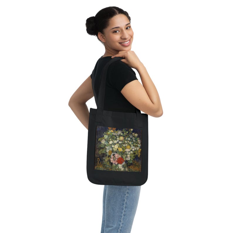 Bolso de lona con diseño de ramo de flores de Van Gogh y bolso para libros de arte floral tipo bodegón. imagen 4
